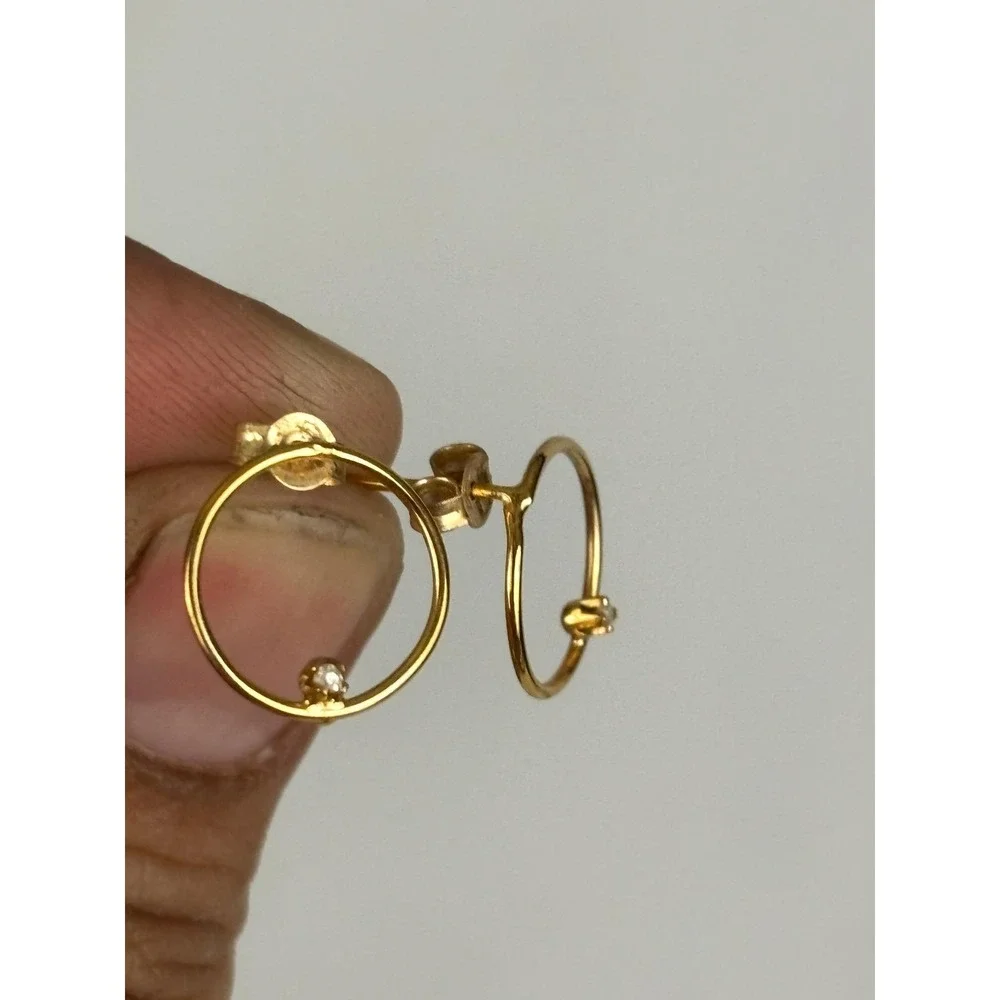 10K Gold Open Circle‎ Stud Earrings Tiny Stone Minimalist Dainty Vintage